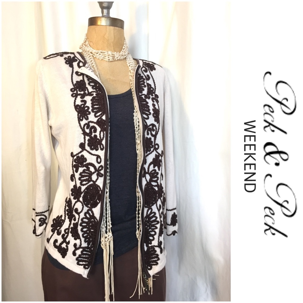 Embroidered Peck & Peck Weekend Cardigan Sweater